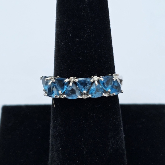 Genuine London Blue Topaz Rhodium Over Sterling Silver Ring! Sz 7 - Picture 8 of 16